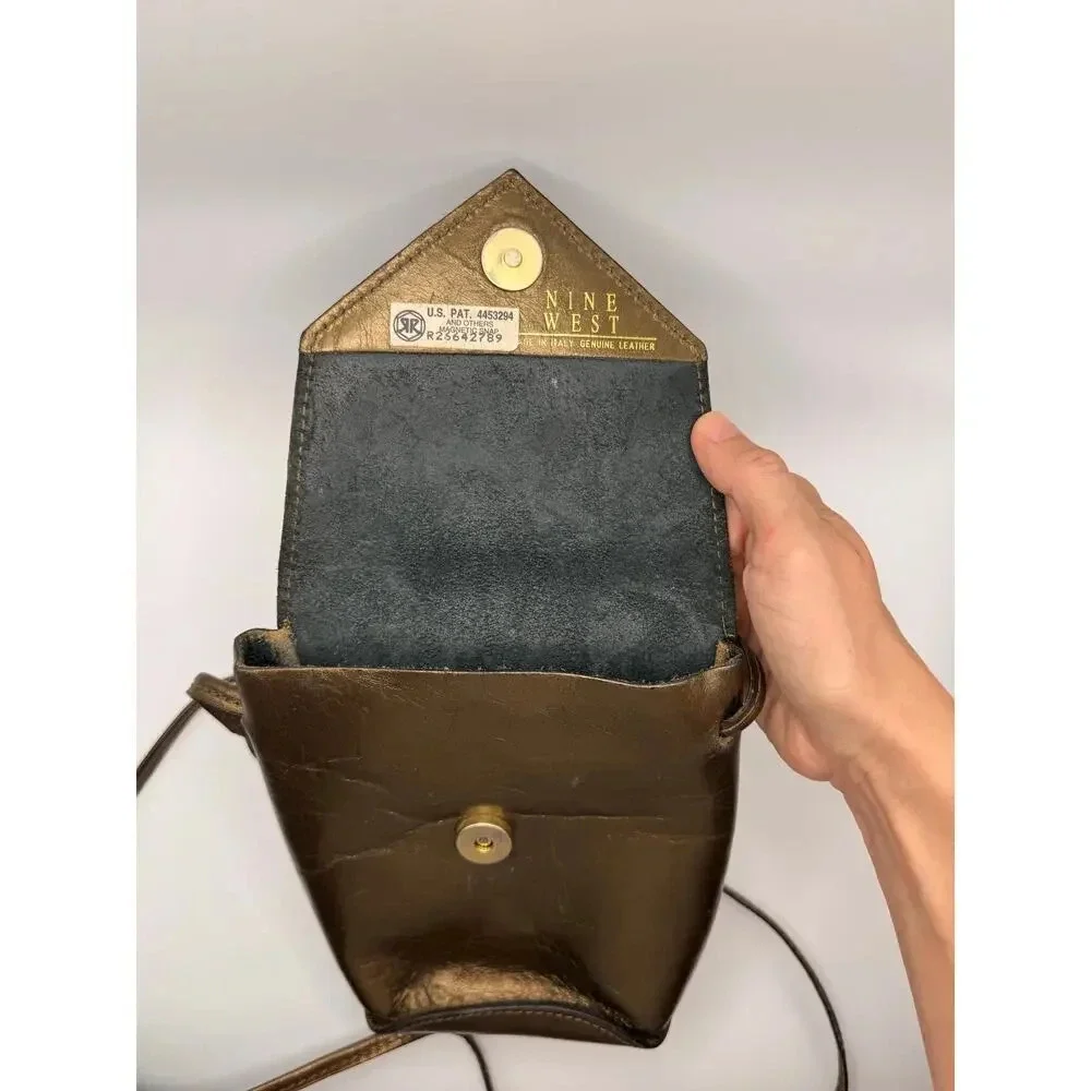Vintage Nine West Purse Crossbody Bag Brown Gold Genuine Leather made In Italy